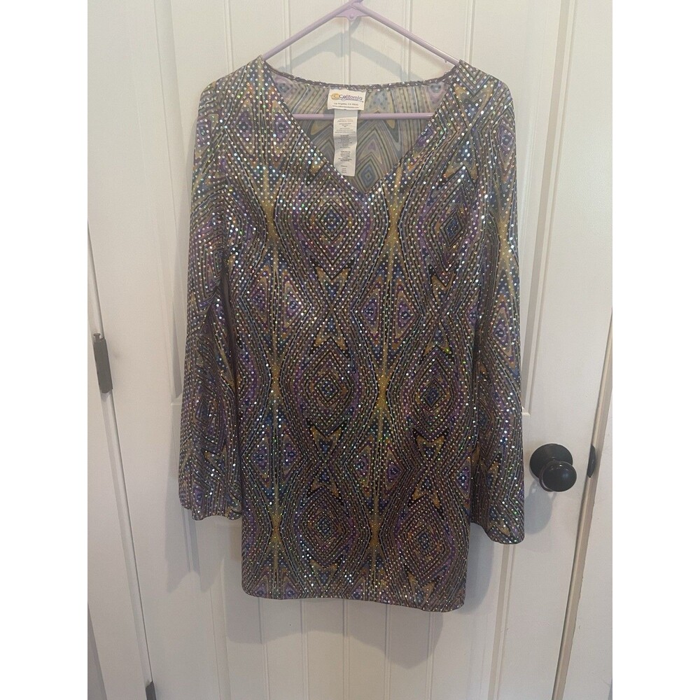 70s Disco Costume Dress Womens Large California Costumes Sequin Print
